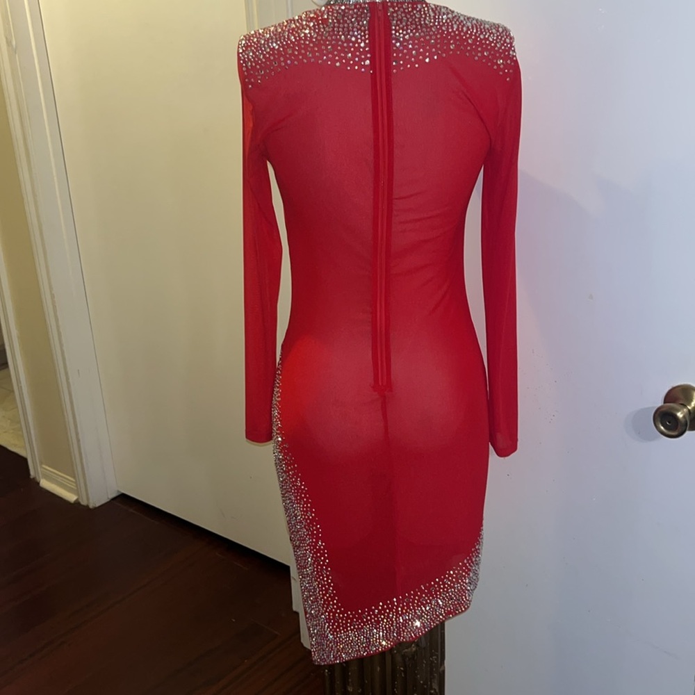 Red Rhinestone Cutout Dress - Picture 2 of 6